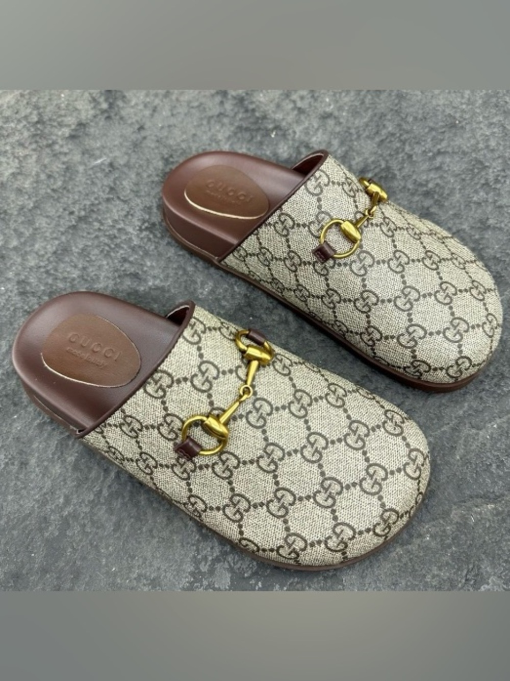 Gucci Beige Monogram Clogs